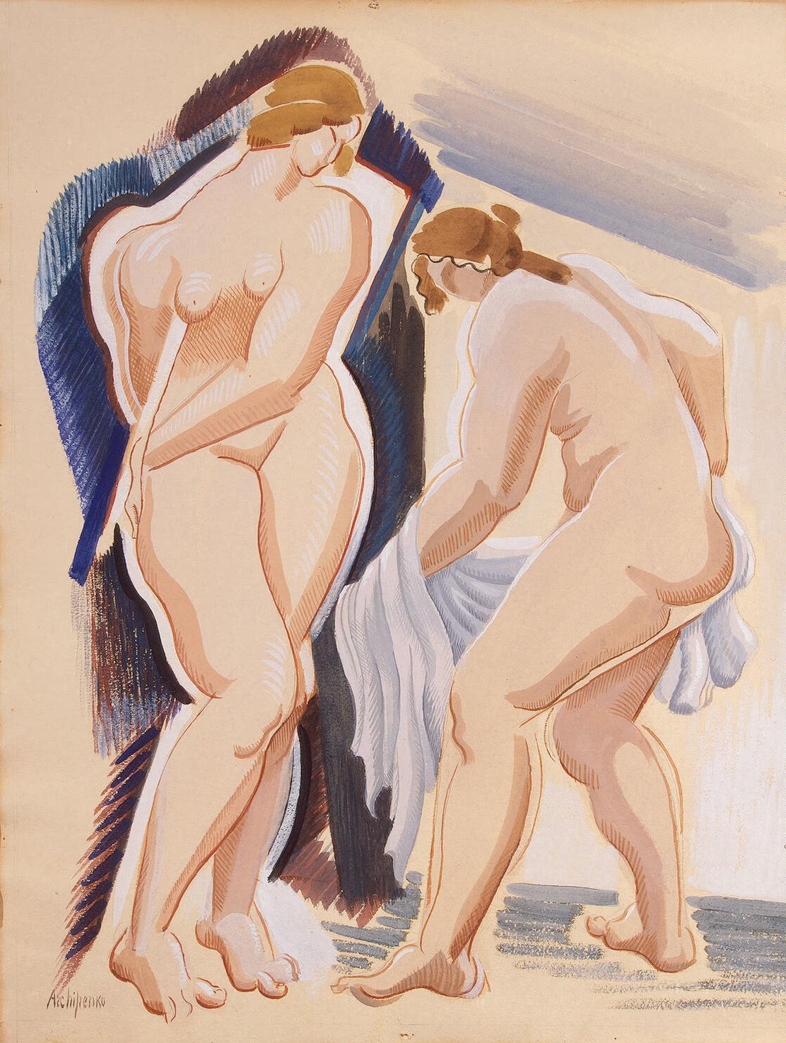 Two Nude Female Figures with a Cloth